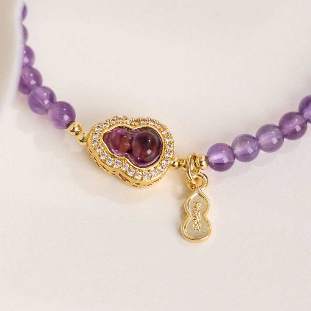 Amethyst & Gold-Tone Gourd Charm Bracelet