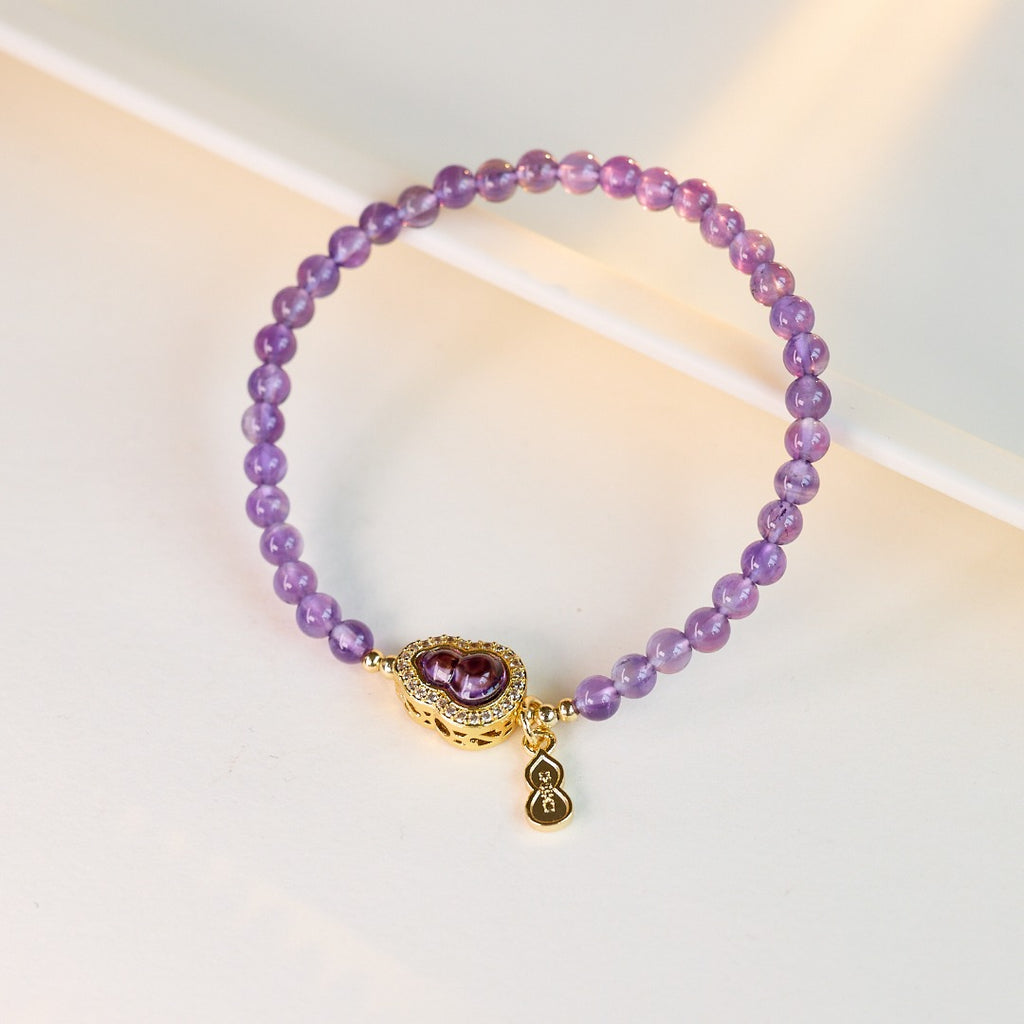 Amethyst & Gold-Tone Gourd Charm Bracelet