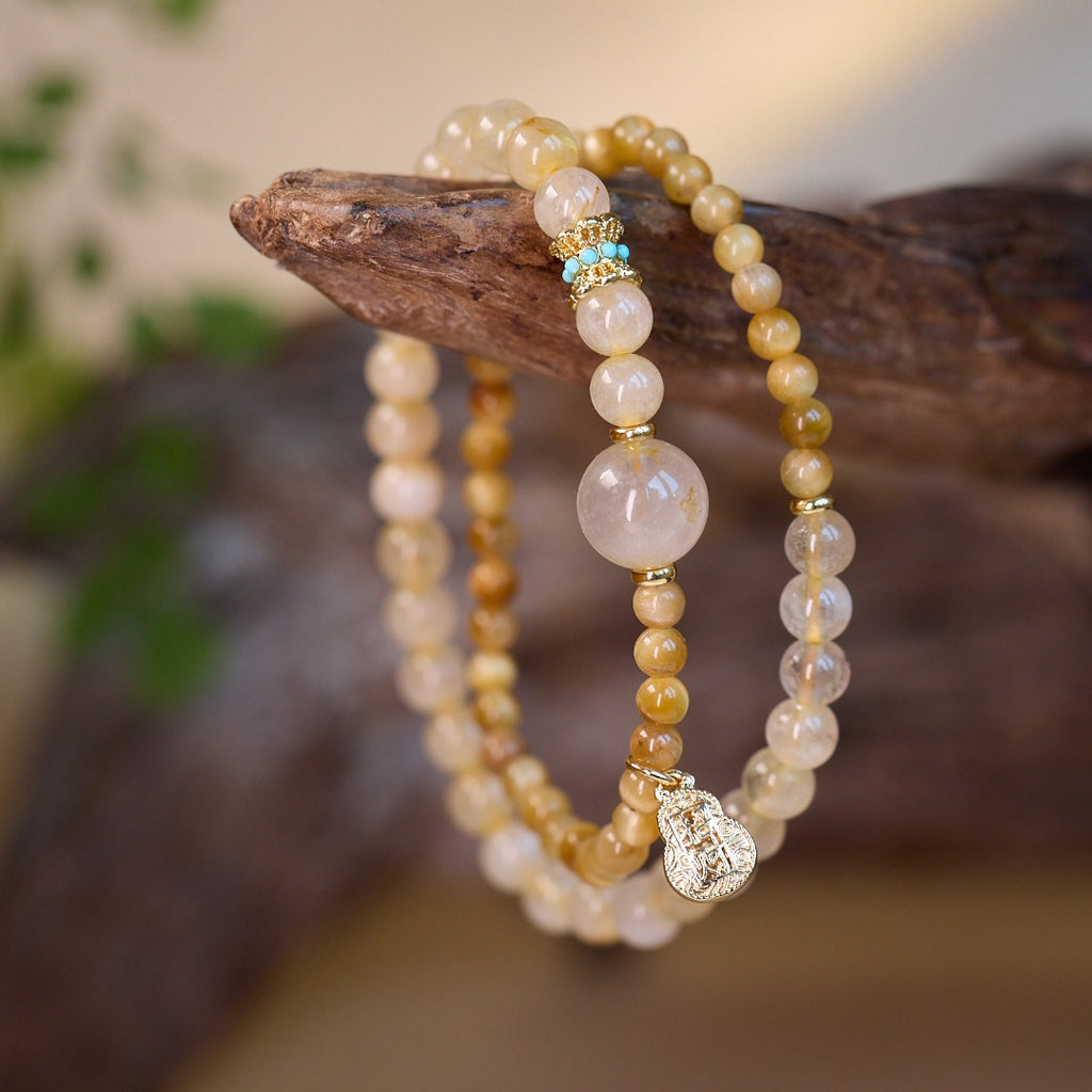 Golden Rutilated Quartz & Citrine Beaded Bracelet
