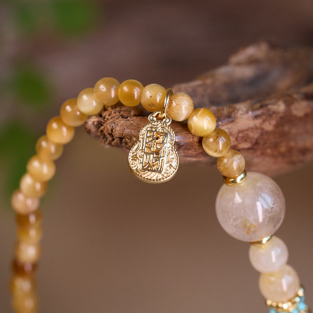 Golden Rutilated Quartz & Citrine Beaded Bracelet