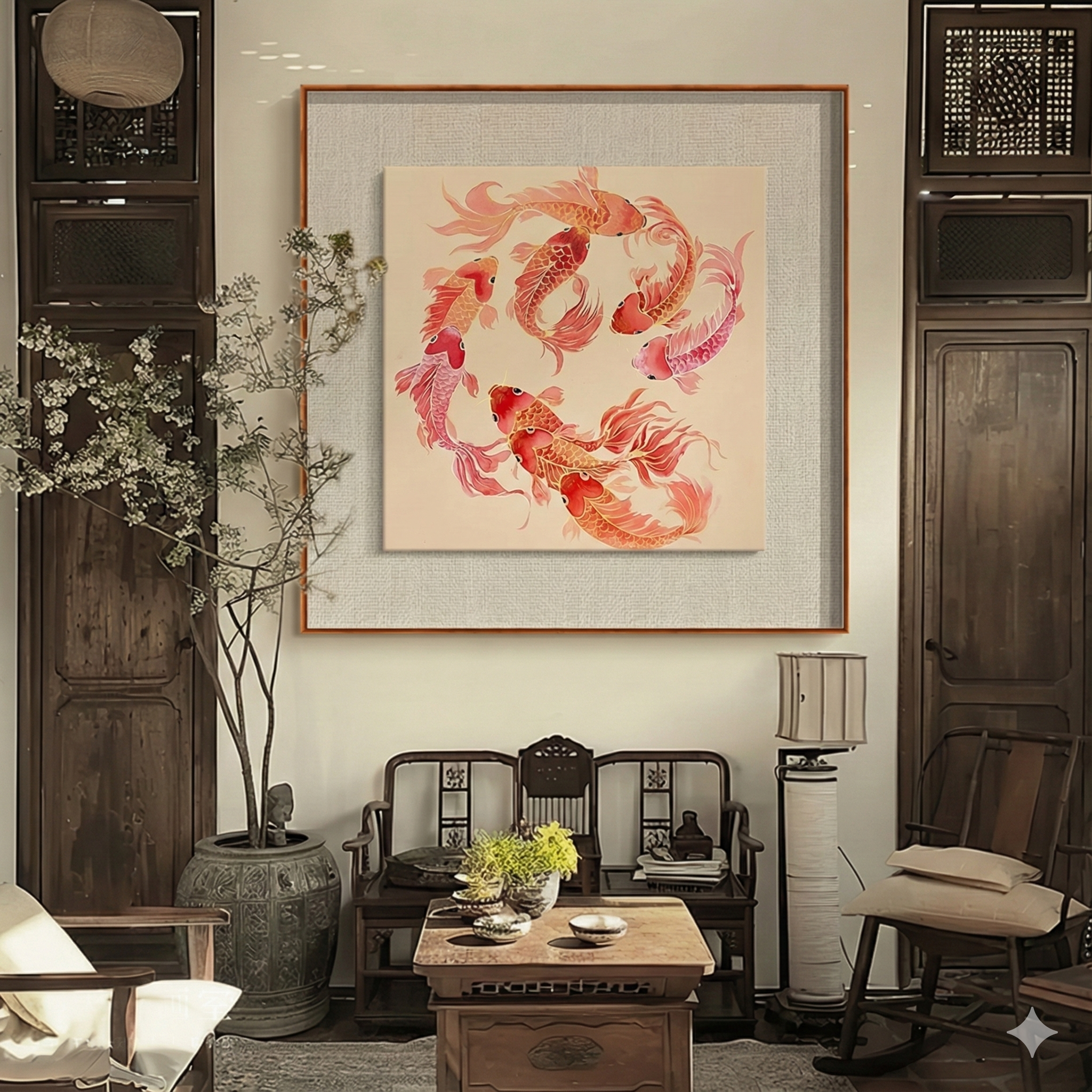 Hand-Painted Nine Koi Canvas