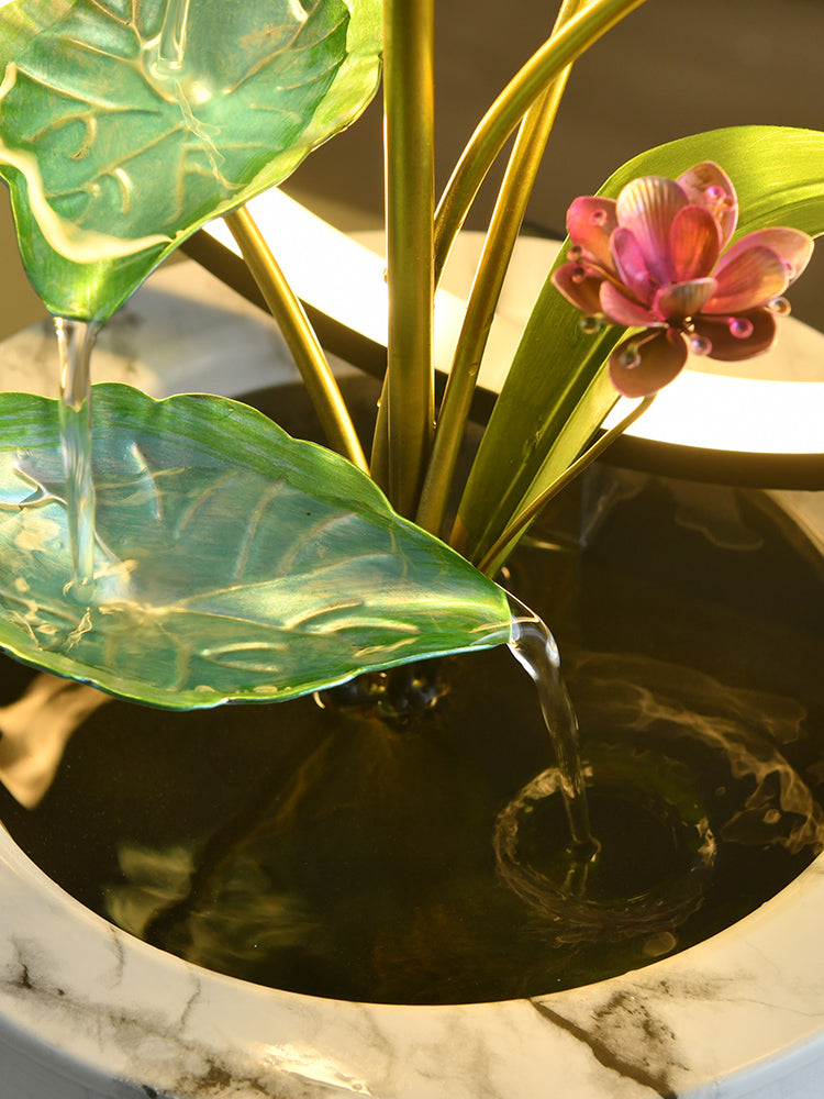 Zen Lotus Cascade Fountain with LED Halo Light