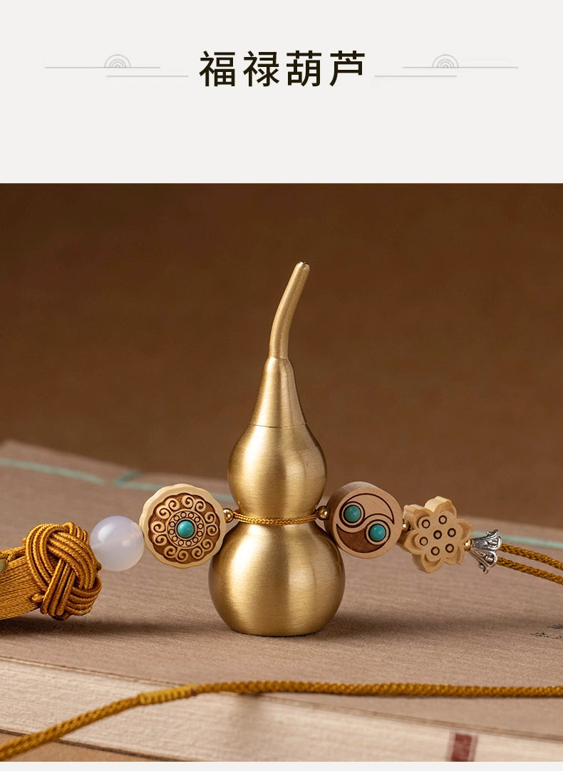 Brass Gourd & Five Emperor Coins Hanging Ornament