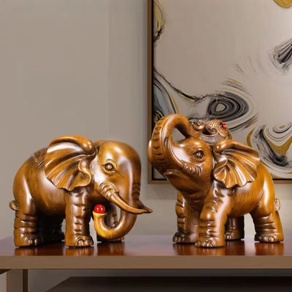 "Auspicious Duo" Resin Elephant Pair