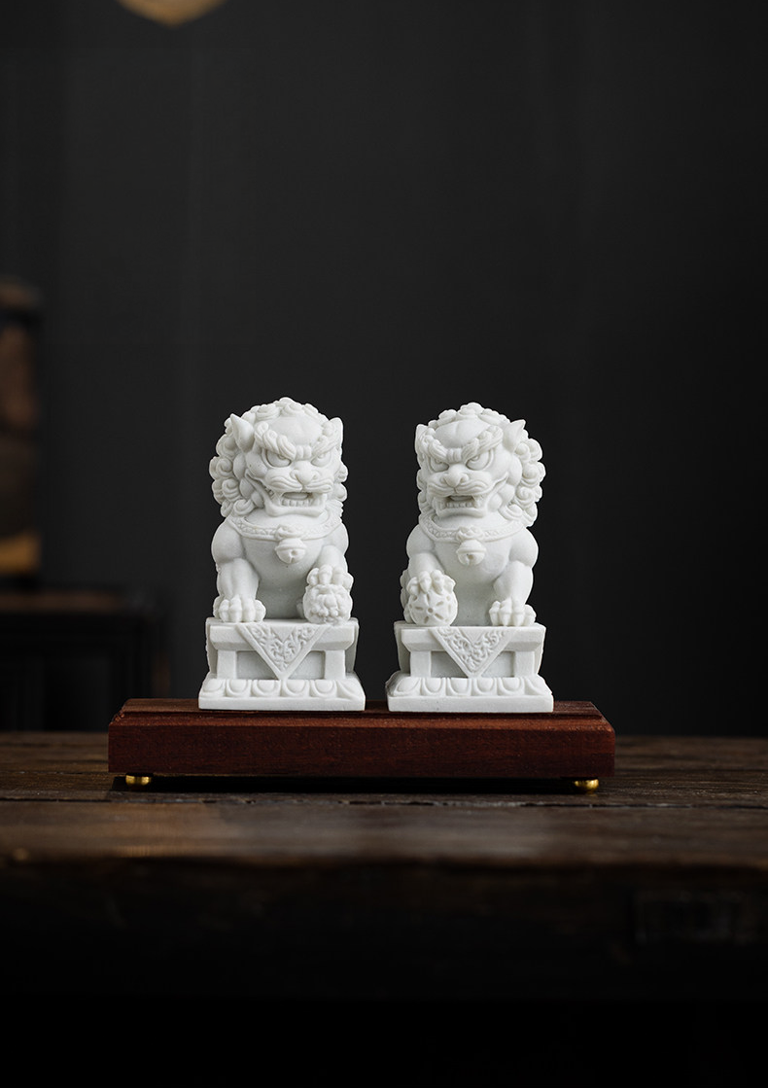 Imperial White Marble Guardian Lion Pair