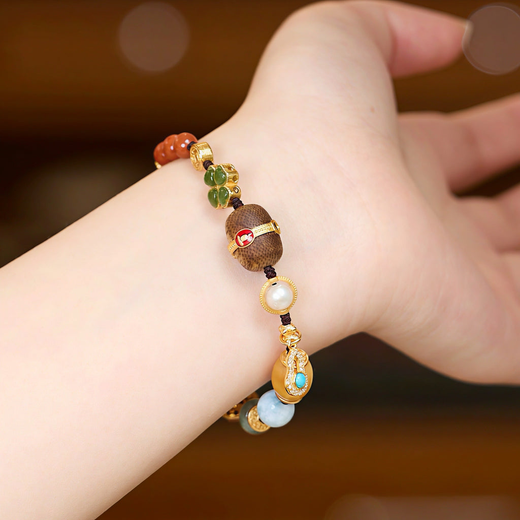 Multi-Gem Gold Vermeil Braided Bracelet