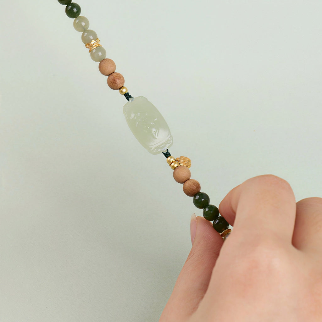 Hetian Jade Lotus & Sandalwood Gold Vermeil Bracelet