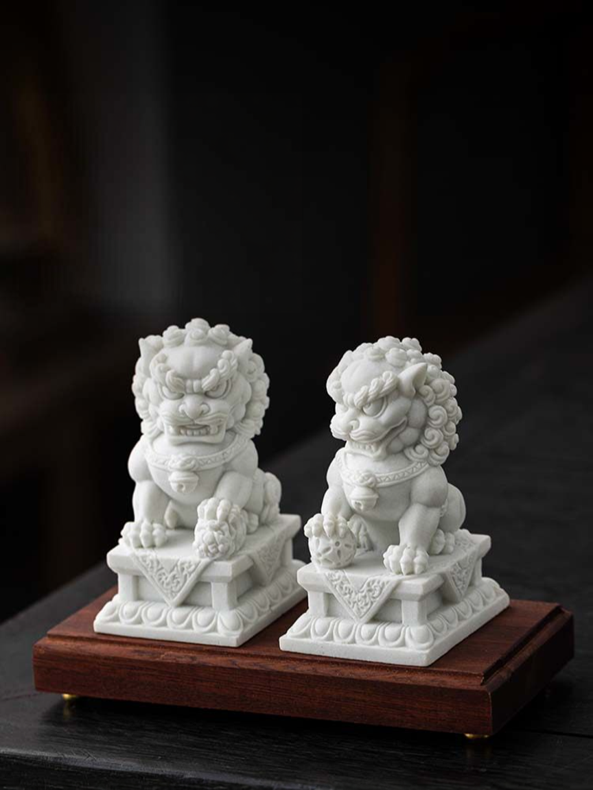Imperial White Marble Guardian Lion Pair