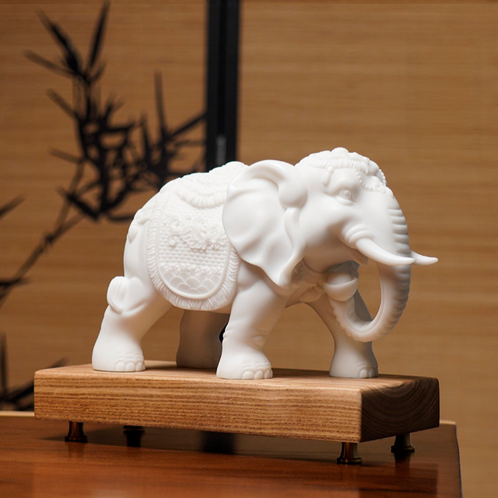 "Gather & Guard" White Marble Elephant Pair
