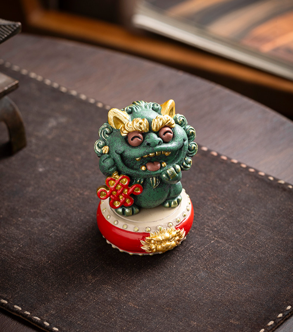 Five Blessings Jade Green Feng Shui Lion Set