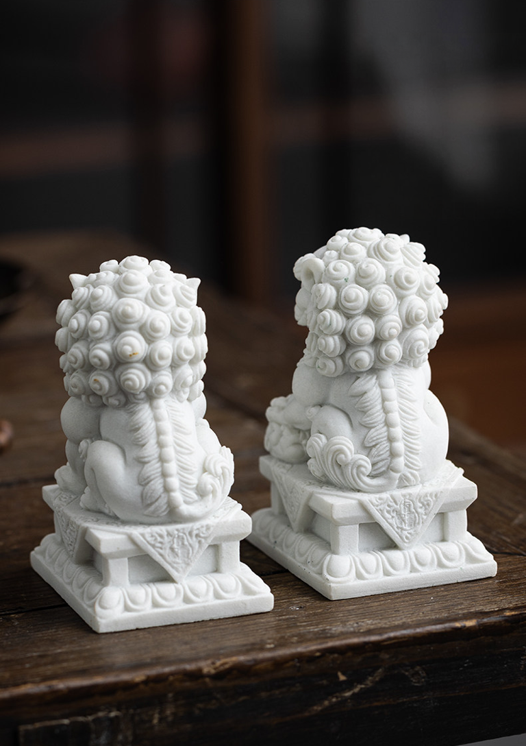 Imperial White Marble Guardian Lion Pair
