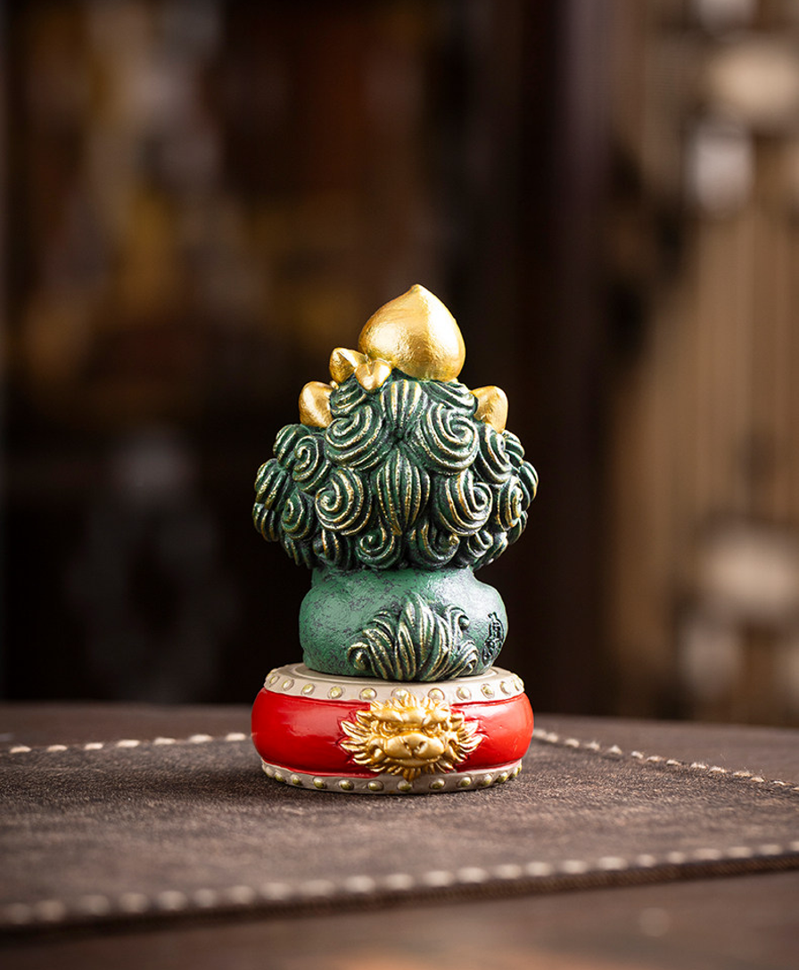 Five Blessings Jade Green Feng Shui Lion Set