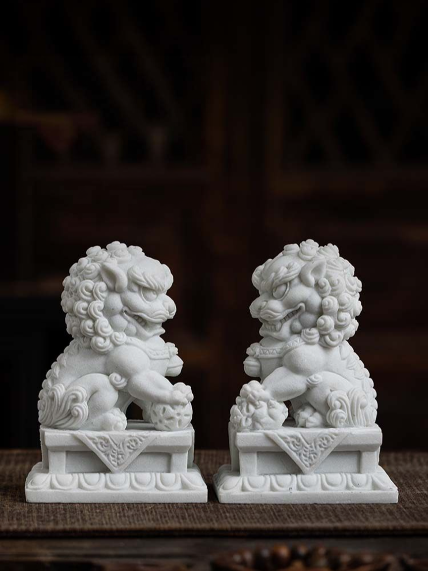 Imperial White Marble Guardian Lion Pair