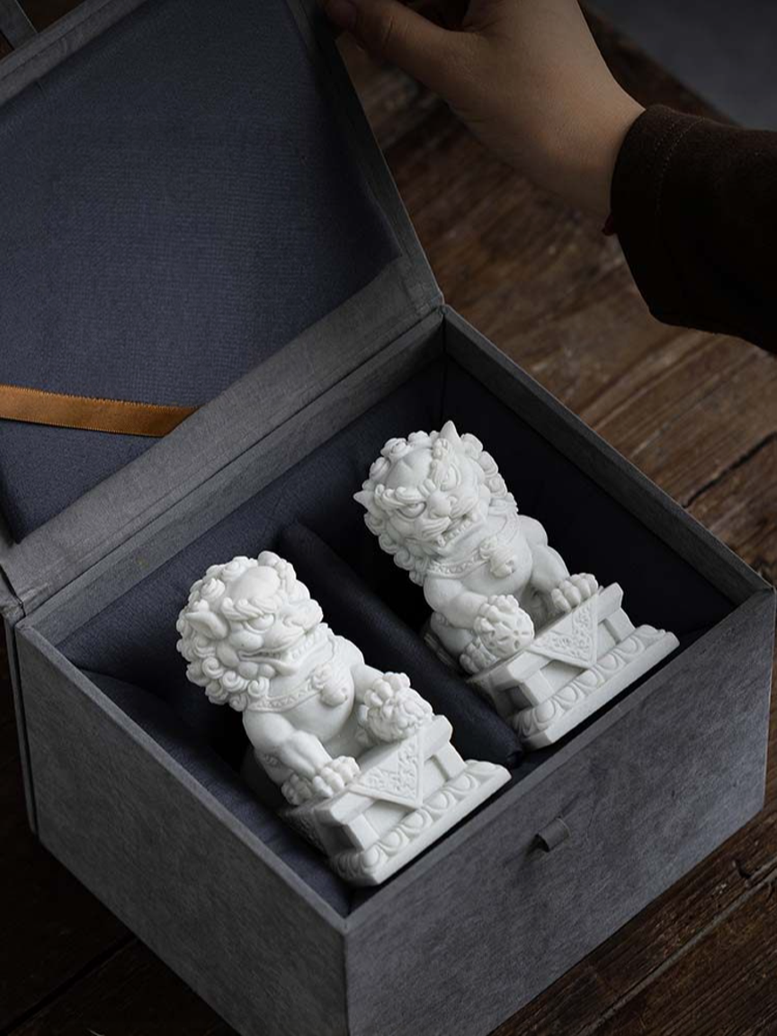 Imperial White Marble Guardian Lion Pair