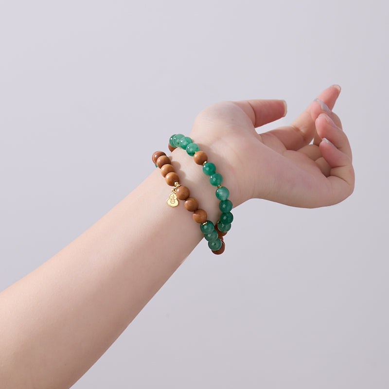 African Jade & Sandalwood Double-Strand Bracelet