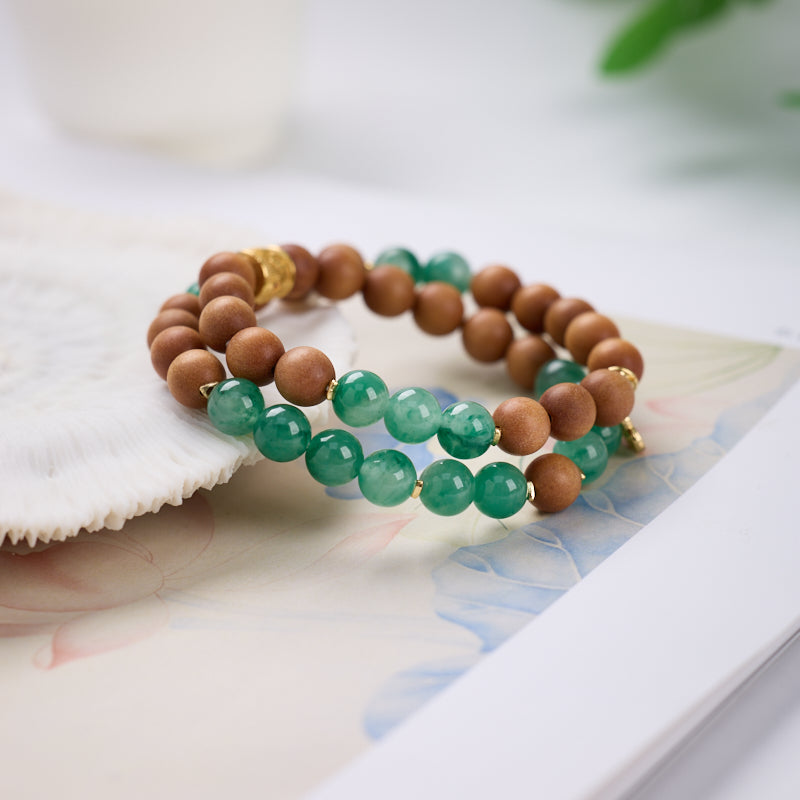 African Jade & Sandalwood Double-Strand Bracelet