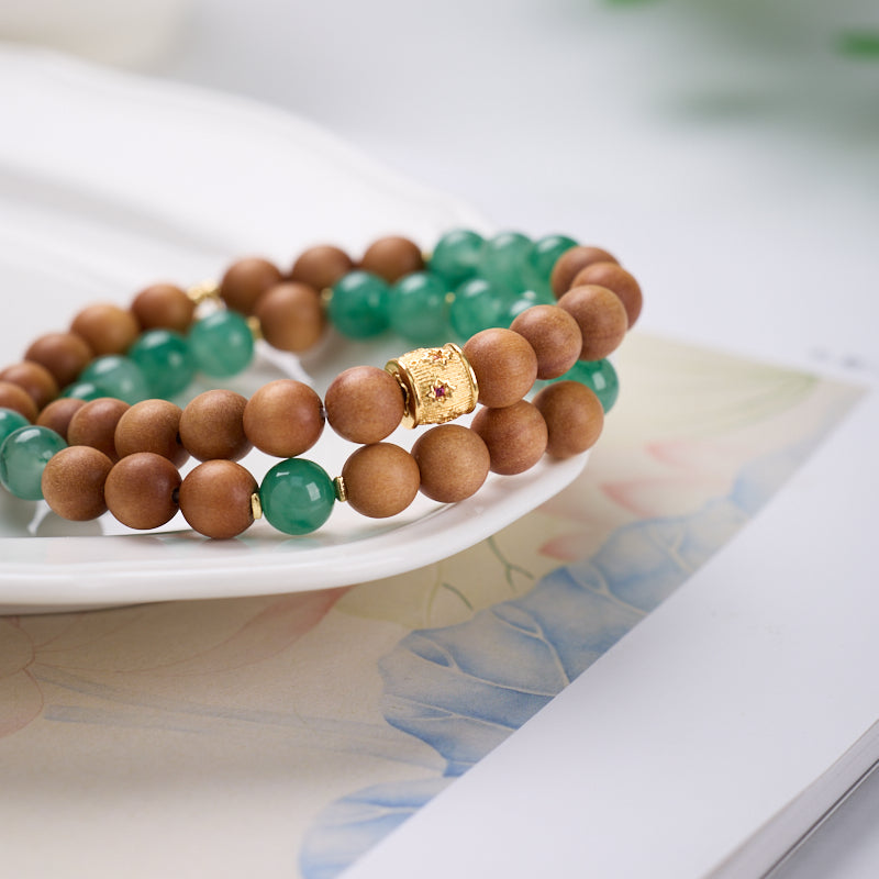 African Jade & Sandalwood Double-Strand Bracelet