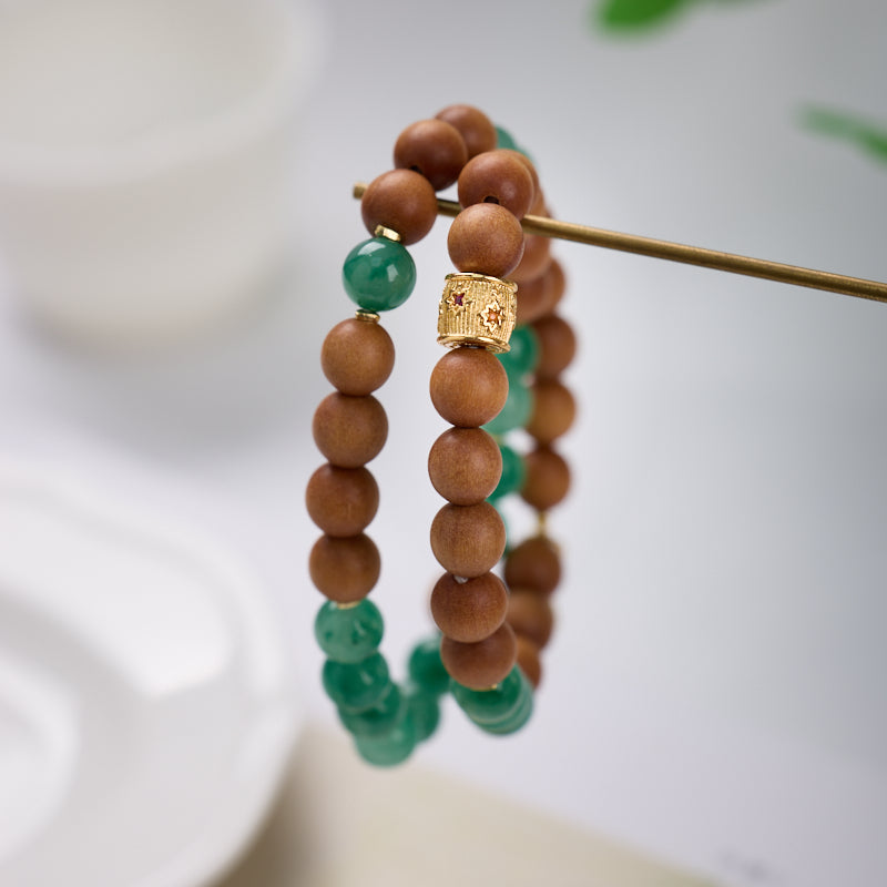 African Jade & Sandalwood Double-Strand Bracelet